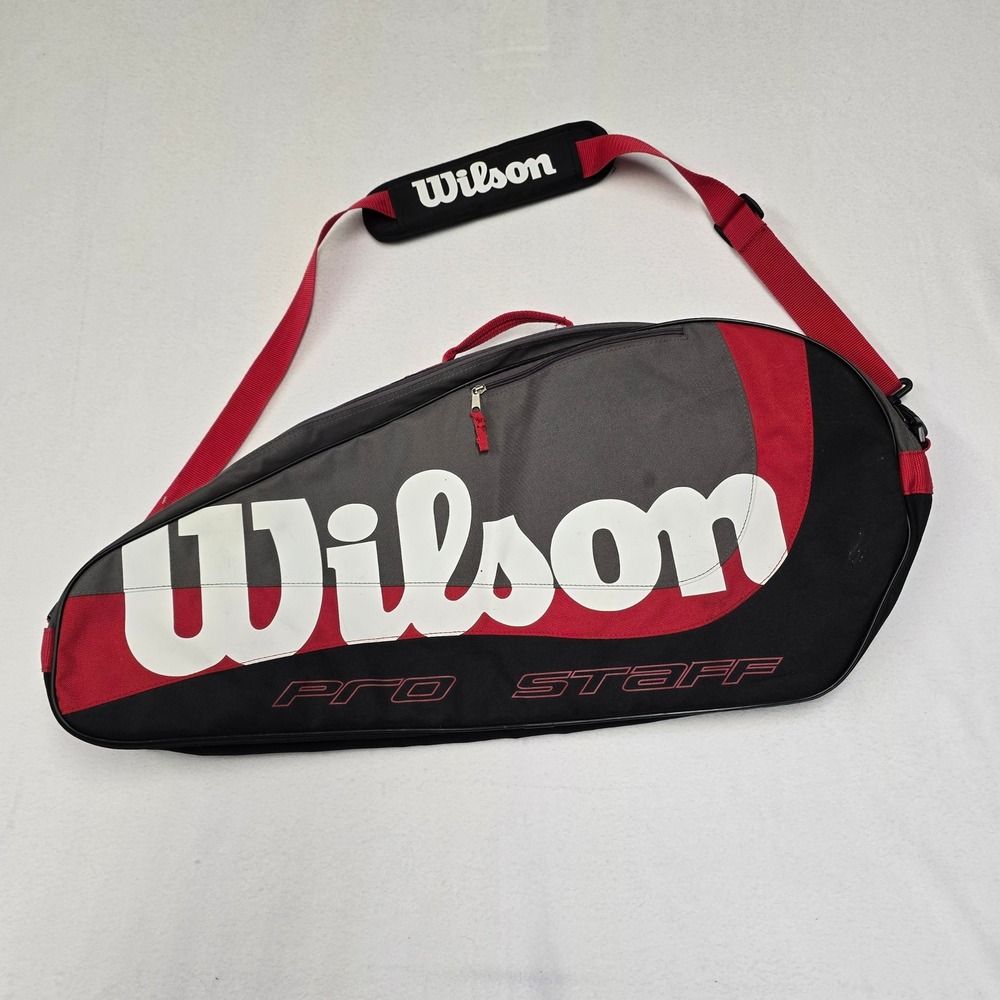 Wilson Pro Staff Tennis Racket Bag Black Red Grey Padded Adjustable Strap